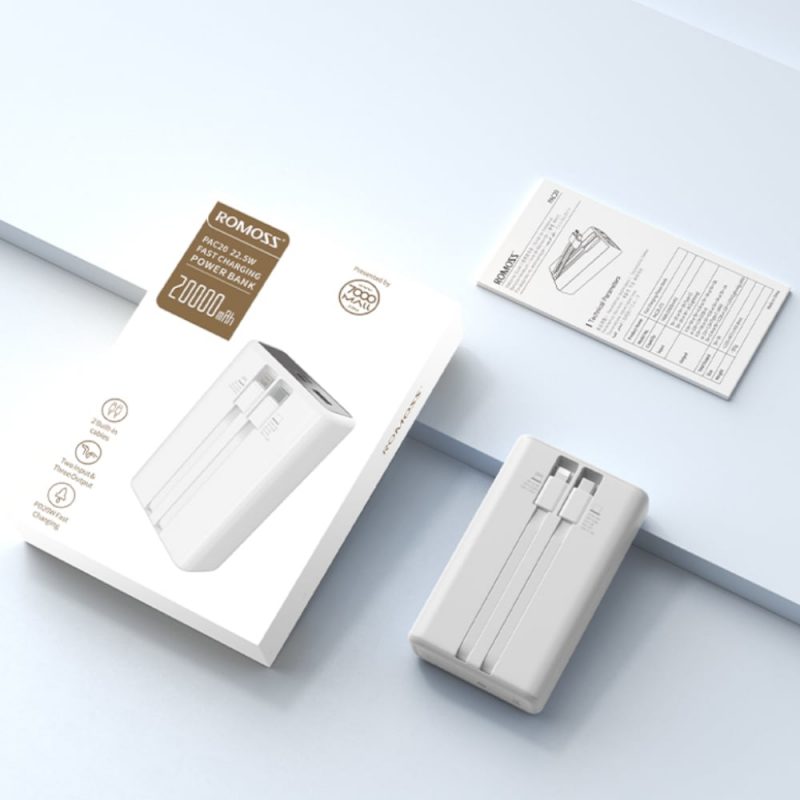 Romoss PAC20 20000mAh 22.5W Fast Charge Power Bank – White - Image 5