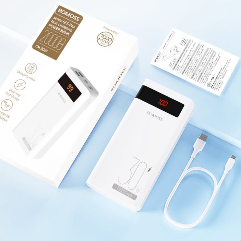 Romoss Sense 6PS Pro 20000mAh 30W Fast Charge Power Bank - White - Image 5